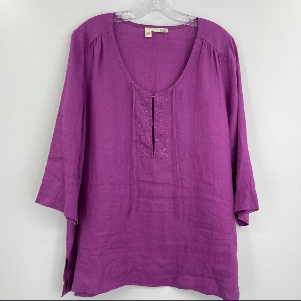 Eileen Fisher Purple Linen Pullover Tunic Blouse